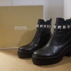 Michael Kors Black Leather Studded Ankle Boots